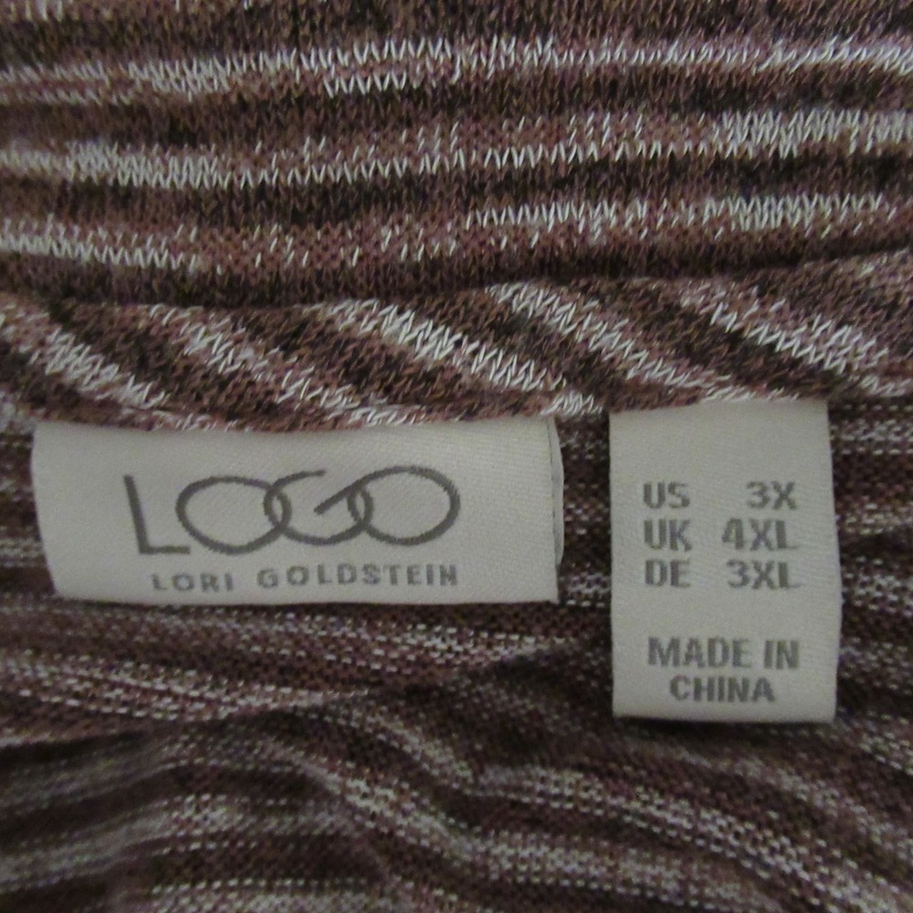 Logo Lori Goldstein Cardigan 3X Brown Stripe Button Up Topper Print Plus Size - Picture 6 of 9